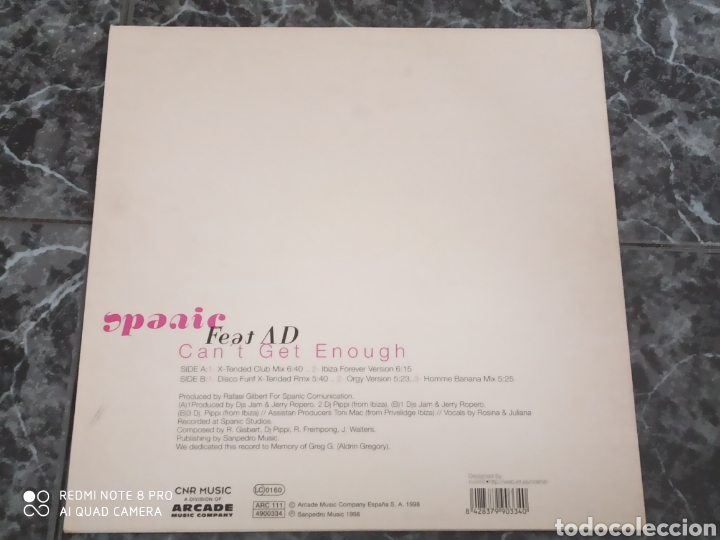 Discos de vinilo: Spanic Feat. AD - Cant Get Enough - Foto 2