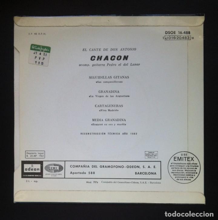 Discos de vinilo: ANTONIO CHACON - Seguidillas Gitanas - EP - ODEON - Foto 2
