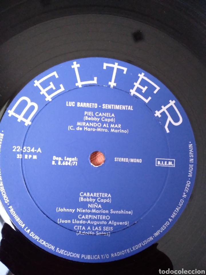 Discos de vinilo: LUC BARRETO - SENTIMENTAL - ES.71 - Foto 3