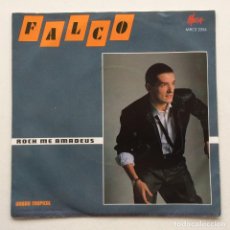Discos de vinilo: FALCO – ROCK ME AMADEUS / URBAN TROPICAL , SCANDINAVIA 1985 MEGA RECORDS SINGLE 7''. Lote 330438983