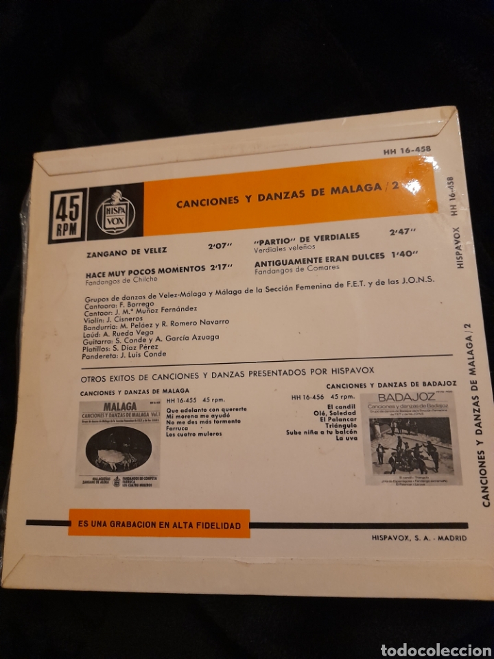 Discos de vinilo: V&eacute;lez M&aacute;laga, Canciones y danzas de M&aacute;laga 2 - Foto 2