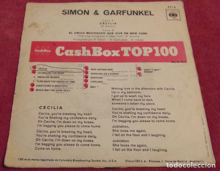 Discos de vinilo: SIMON & GARFUNKEL - CECILIA - SINGLE 1970 - Foto 2