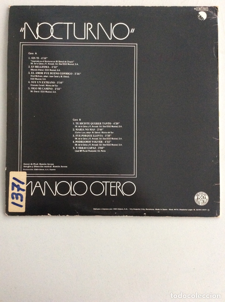 Discos de vinilo: Manolo Otero. Nocturno. - Foto 2