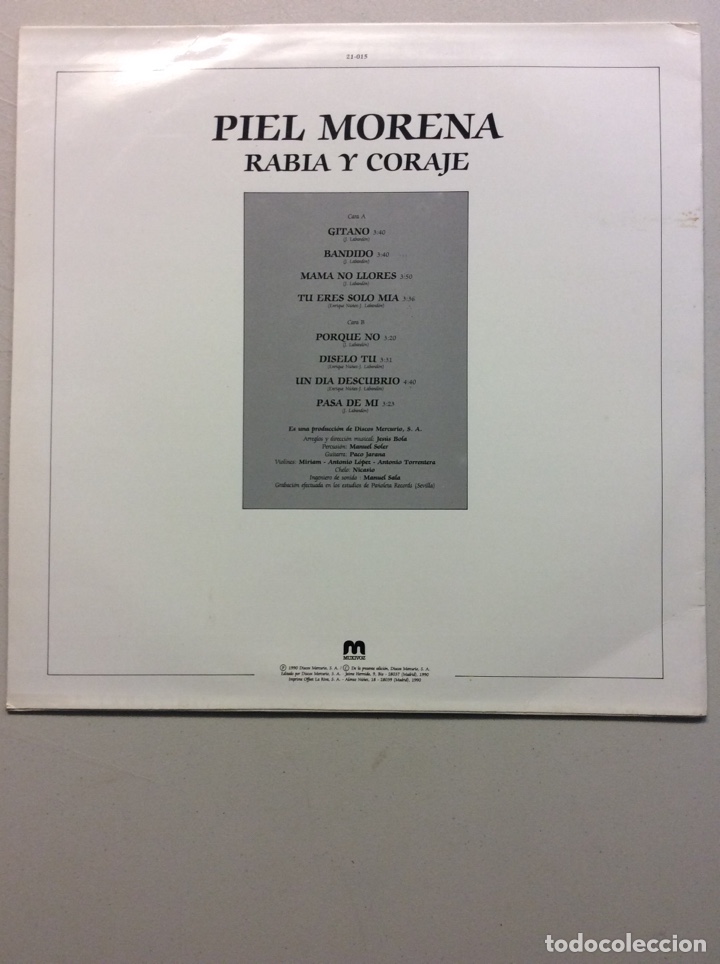 Discos de vinilo: Rabia y Coraje. Piel Morena. - Foto 2