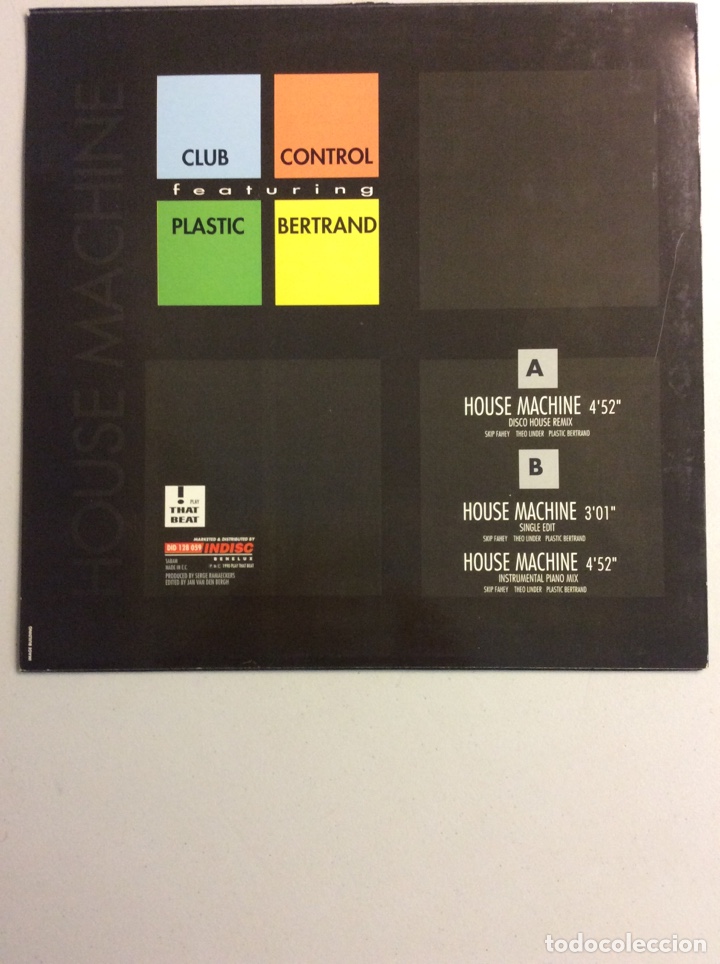 Discos de vinilo: House Machine. Club Control featuring Plastic Bertrand. - Foto 2