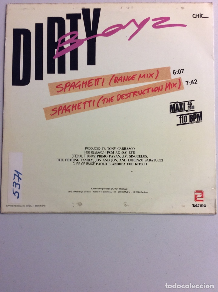 Discos de vinilo: Dirty Boy 2. Spaghetti. - Foto 2