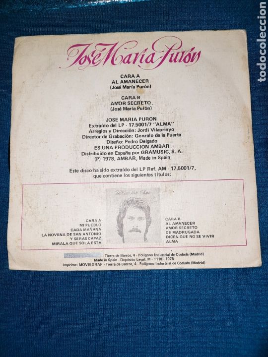 Discos de vinilo: SINGLE VINILO Jose Maria Luisin AL AMANECER - Foto 2