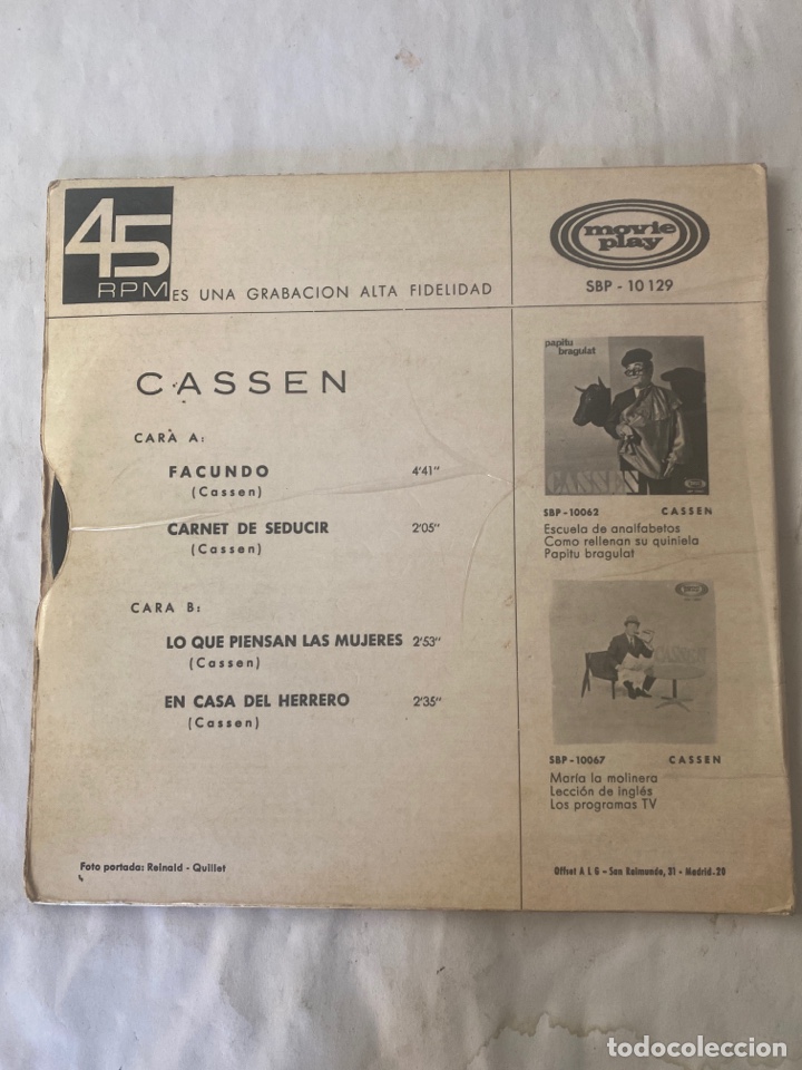 Discos de vinilo: CASSEN-FACUNDO+3-1968 - Foto 2