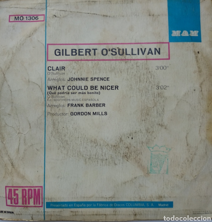 Discos de vinilo: *GILBERT OSULLIVAN. CLAIR. SPAIN. AM.1972 - Foto 2