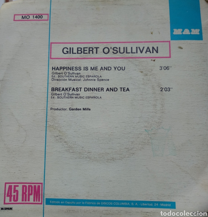 Discos de vinilo: *GILBERT OSULLIVAN. SPAIN. MAM. 1974. Casa - Foto 2