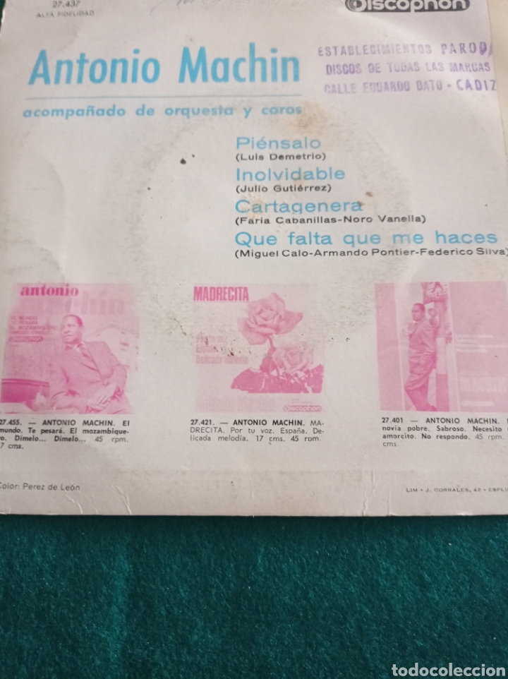 Discos de vinilo: DISCO VINILO SINGLES ,ANTONIO MACHIN , 1965 - Foto 2