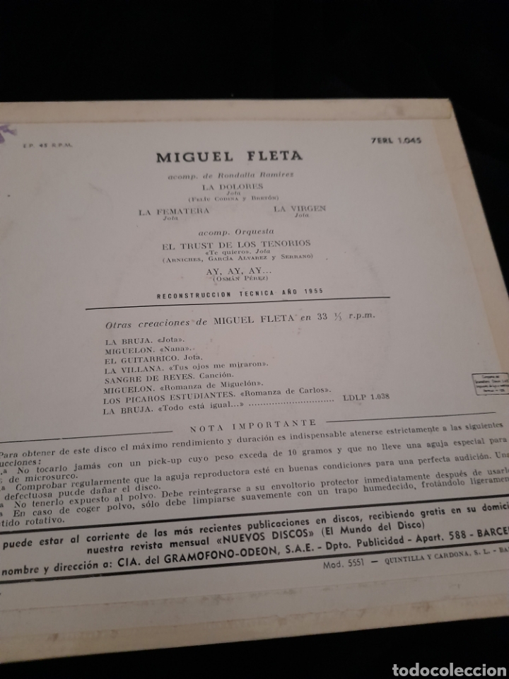 Discos de vinilo: Vinilo de Miguel Fleta, La Dolores - Foto 2