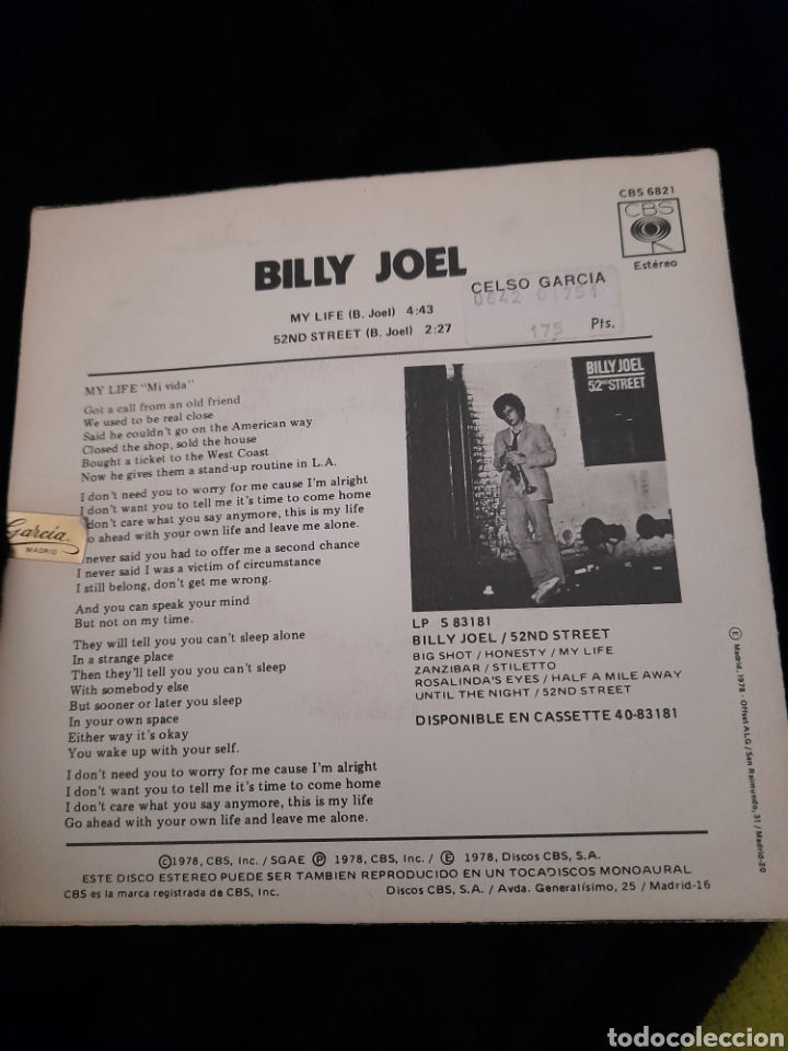 Discos de vinilo: , vinilo de Billy Joel, Mi vida - Foto 2