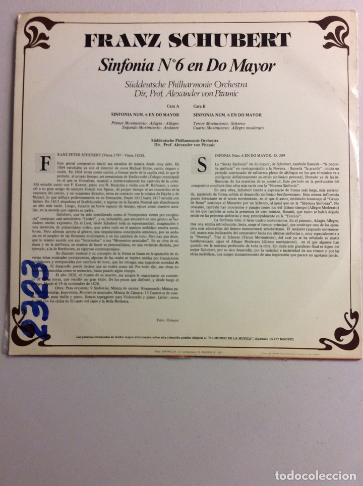Discos de vinilo: Franz Schubert. Sinfon&iacute;a n6 en Do mayor. - Foto 2