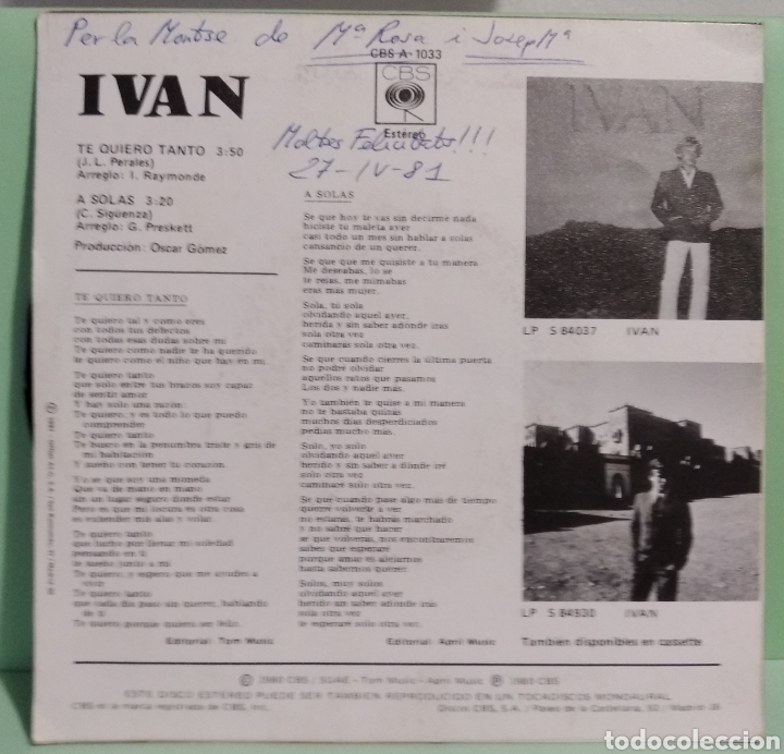 Discos de vinilo: Ivan - Te quiero tanto - Foto 2