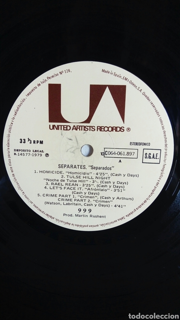Discos de vinilo: 999 - Separates - 1979 - Spain - Punk - Foto 3