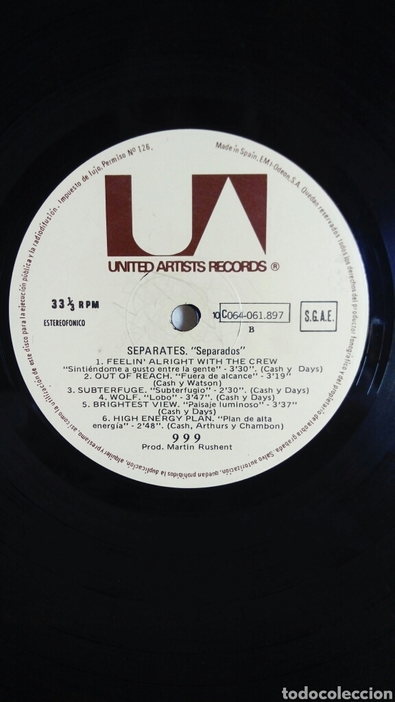Discos de vinilo: 999 - Separates - 1979 - Spain - Punk - Foto 4