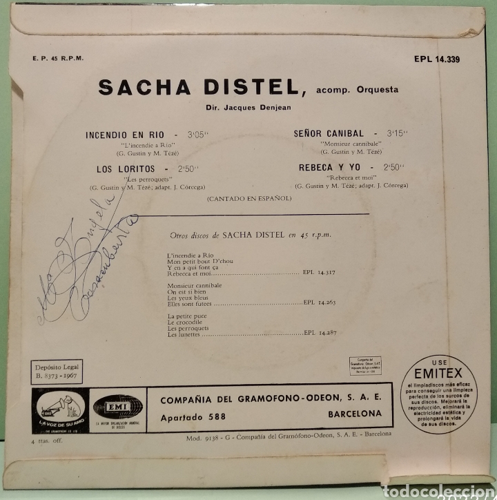 Discos de vinilo: Sacha Distel - Incendio en Rio - Foto 2