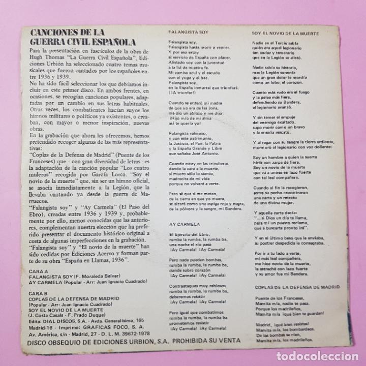 Discos de vinilo: SINGLE- CANCIONES DE LA GUERRA-1970-DIAL-EXCELENTE - Foto 9