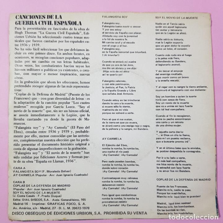Discos de vinilo: SINGLE- CANCIONES DE LA GUERRA-1970-DIAL-EXCELENTE - Foto 10