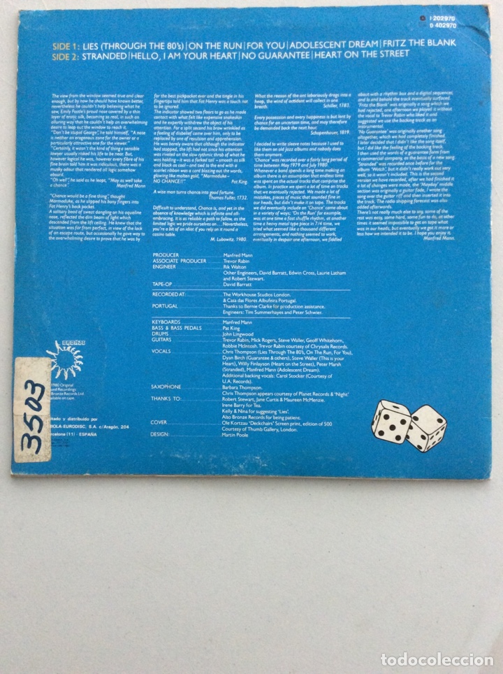 Discos de vinilo: Manfred Mann&rsquo;s Earth Band . Chance. - Foto 2