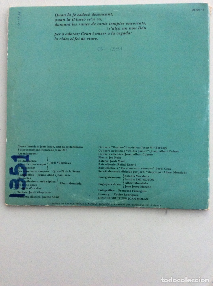 Discos de vinilo: Joan Isaac. Viure. - Foto 2