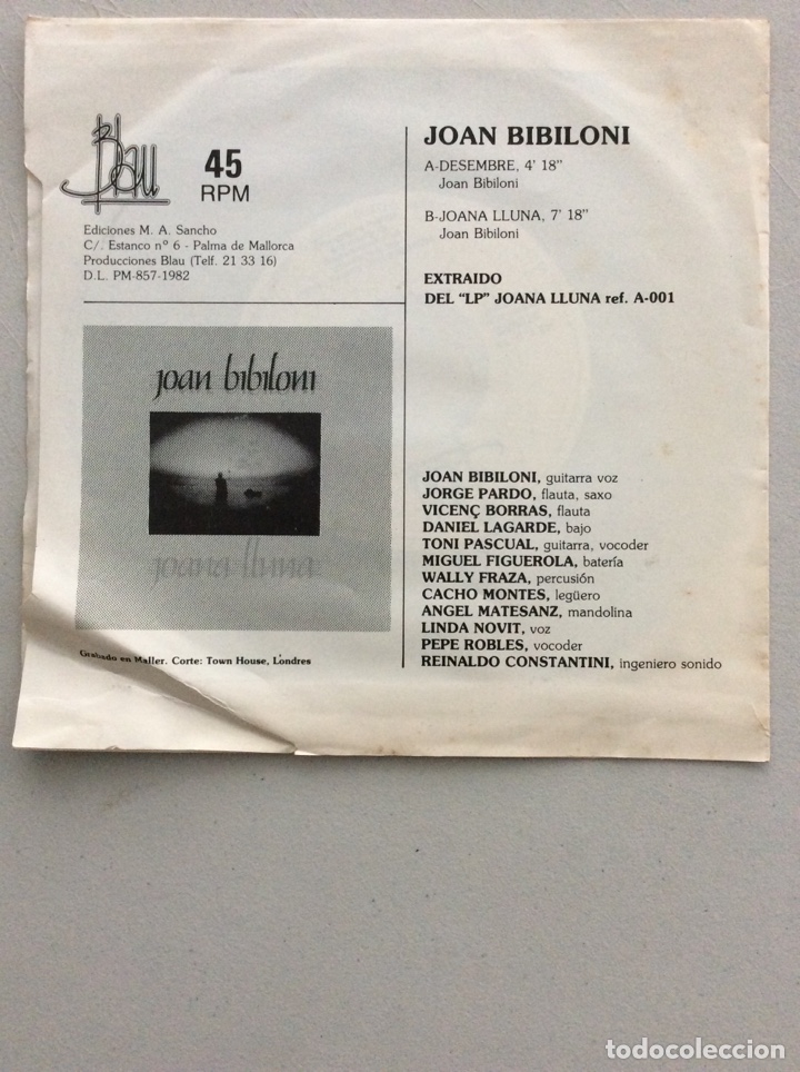 Discos de vinilo: Joan Bibiloni. Desembre. Joana Lluna. - Foto 2