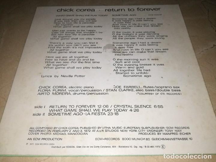 Discos de vinilo: CHICK COREA-RETURN TO FOREVER-EDICION ESPA&Ntilde;OLA - Foto 2