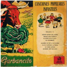 Discos de vinil: GARBANCITO CANCIONES POPULARES INFANTILES. SINGLE 45 RPM ODEON 1958 DSOE 16178. Lote 336081123