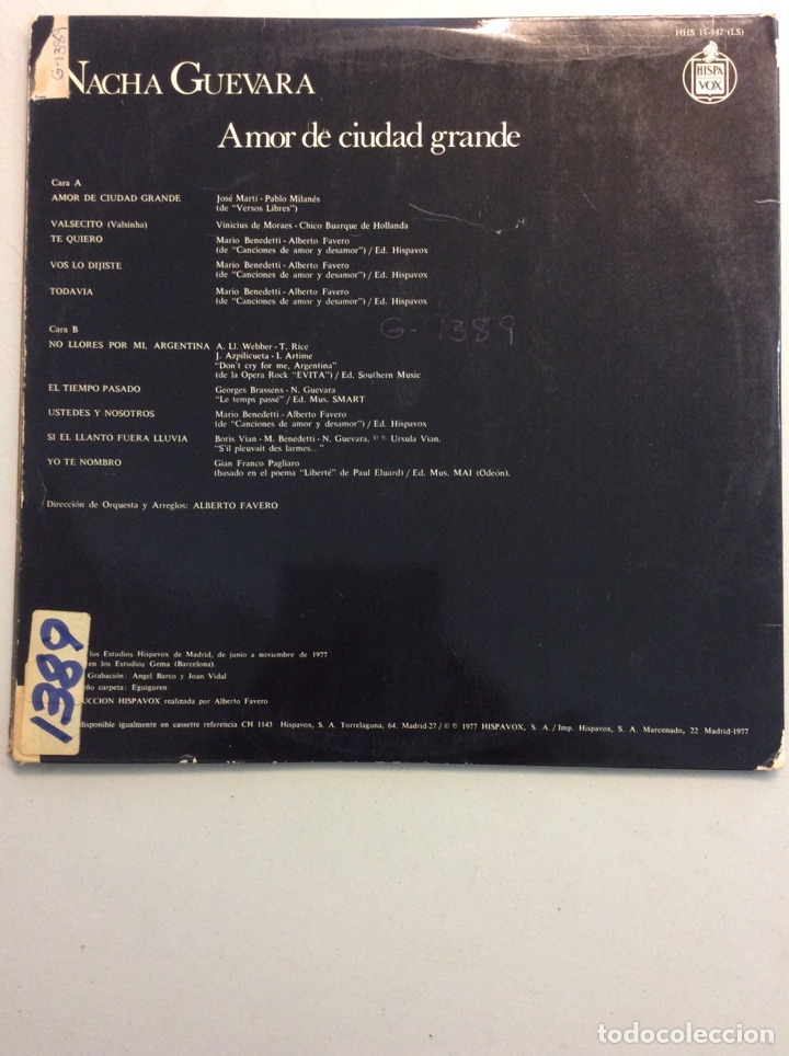 Discos de vinilo: Nacha Guevara. Amor de ciudad grande. - Foto 2