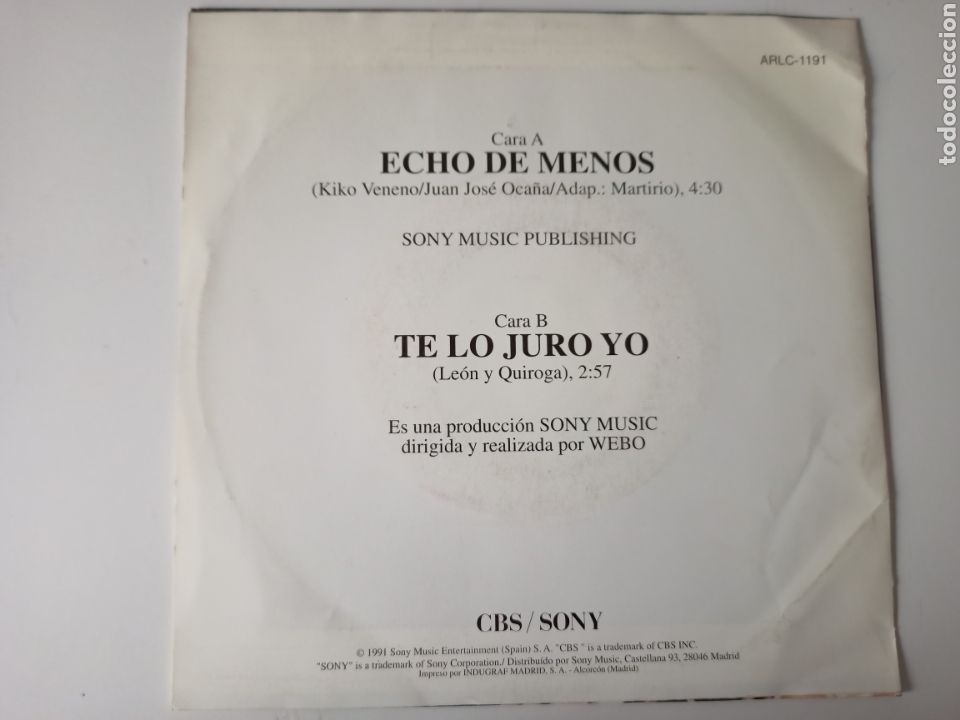 Discos de vinilo: Martirio - Echo de menos - Foto 2