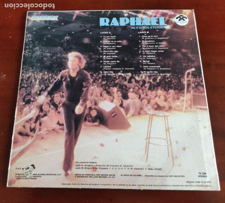 Discos de vinilo: RAPHAEL - 16 EXITOS ETERNOS - LP - 1982 - VENEZUELA - Foto 2