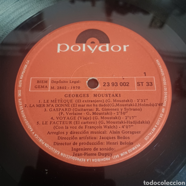 Discos de vinilo: GEORGES MOUSTAKI 1970 POLYDOR - Foto 3