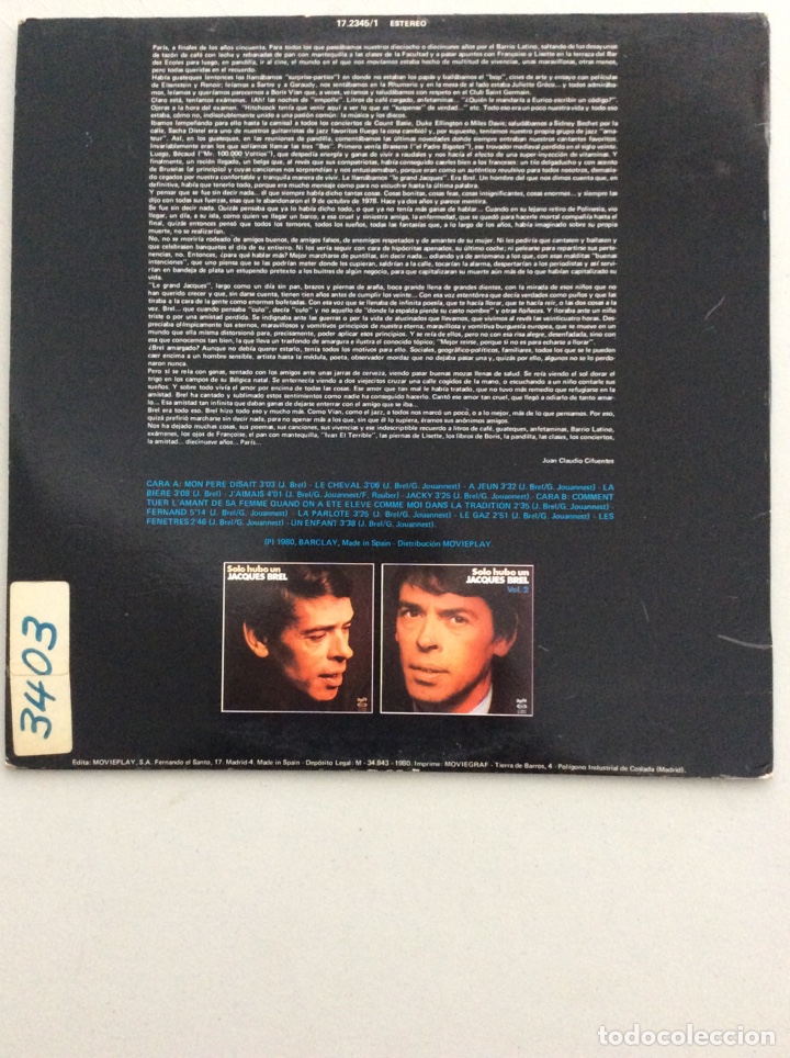 Discos de vinilo: Jacques Brel. Solo hubo un. Vol 3 - Foto 2