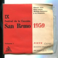 Discos de vinilo: A- IX FESTIVAL SAN REMO 1959 VOL.1. PIOVE. EP CETRA . BUENO. Lote 337120008