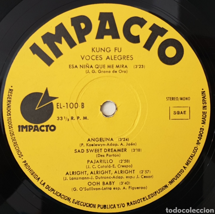 Discos de vinilo: LP VOCES ALEGRES - Kung Fu (Impacto, 1974) - Foto 7
