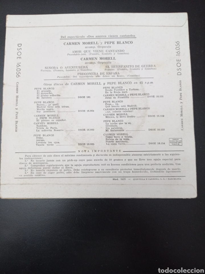 Discos de vinilo: CARMEN MORELL Y PEPE BLANCO , DISCO VINILO SINGLESD - Foto 2