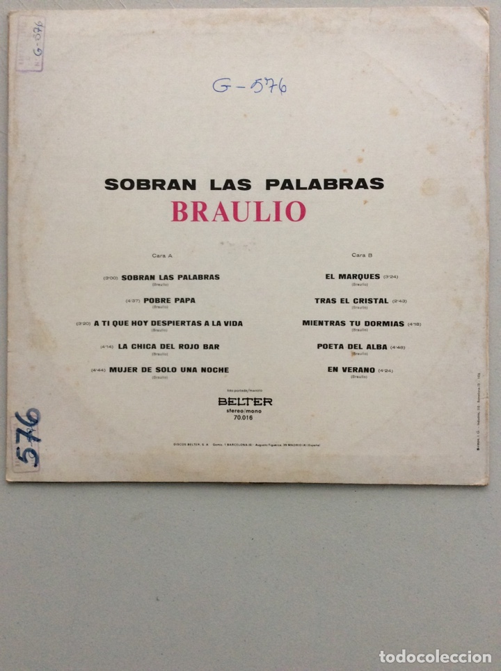 Discos de vinilo: Braulio. Sobran las palabras. - Foto 2