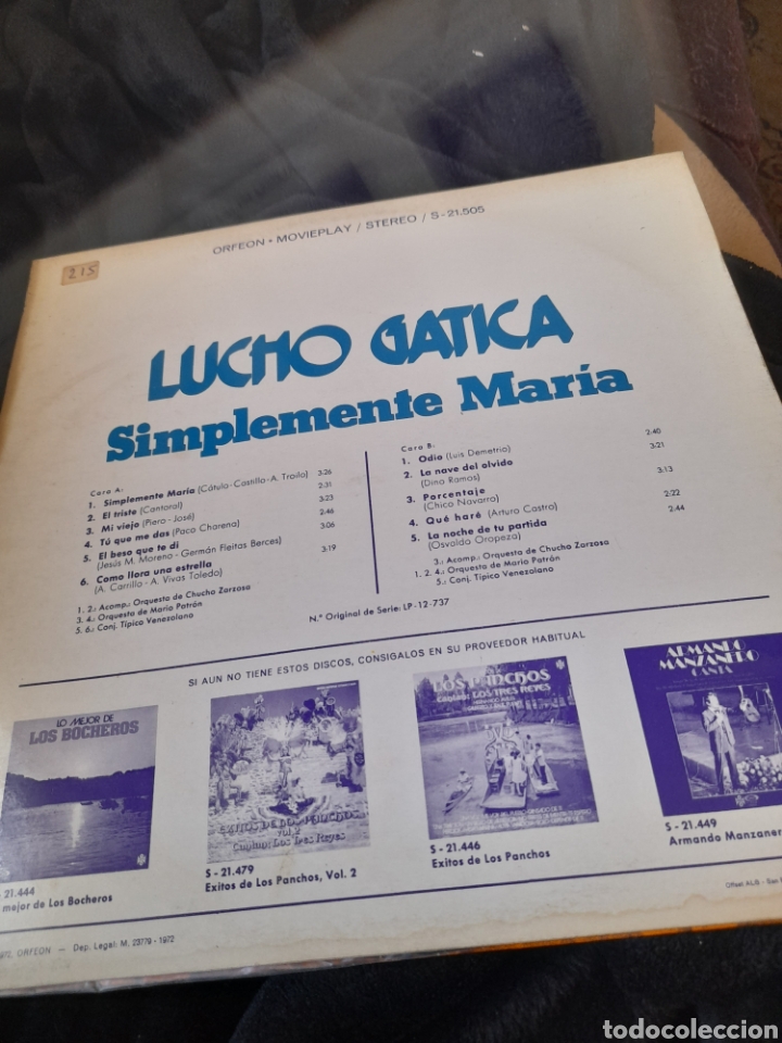Discos de vinilo: Vinilo, Lucho Gatica, Simplemente Maria - Foto 2