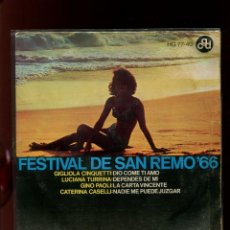 Discos de vinilo: A- FESTIVAL DE SAN REMO 66. HISPAVOX 1966 EP. Lote 338287978