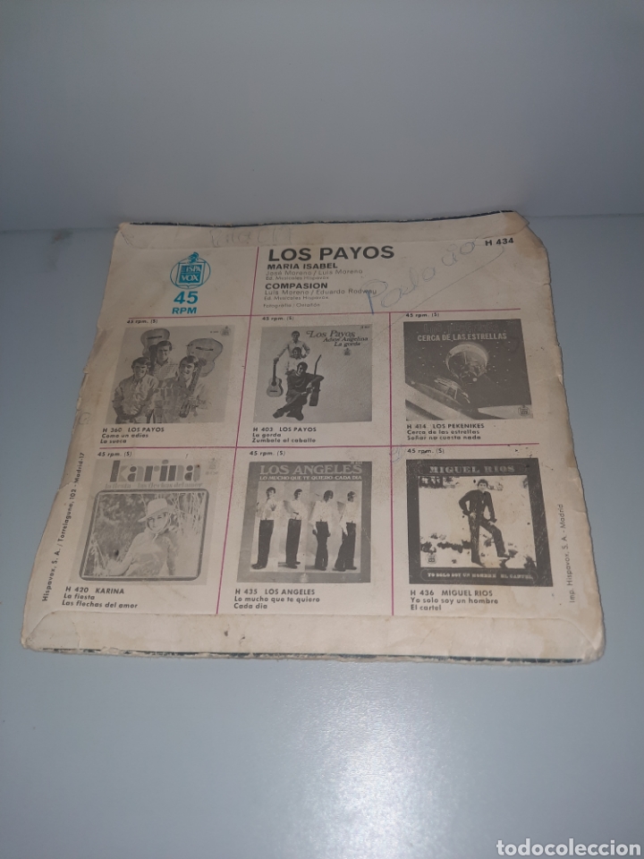 Discos de vinilo: SINGLE LOS PAYOS, MARIA ISABEL/ COMPASI&Oacute;N - Foto 2