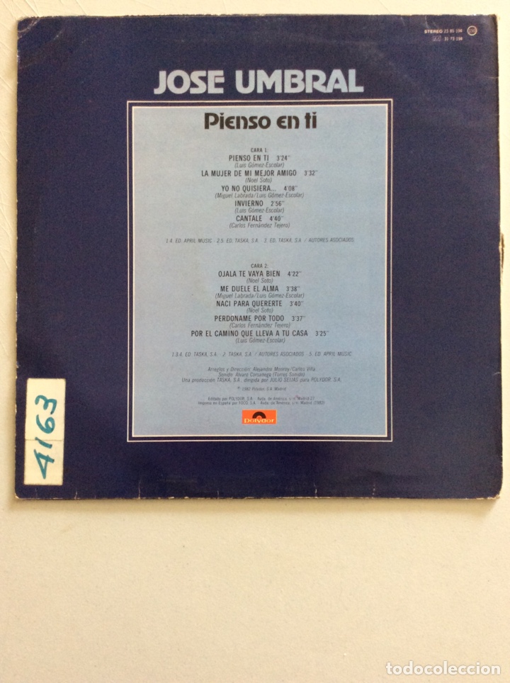 Discos de vinilo: Jose Umbral. Pienso en ti. - Foto 2