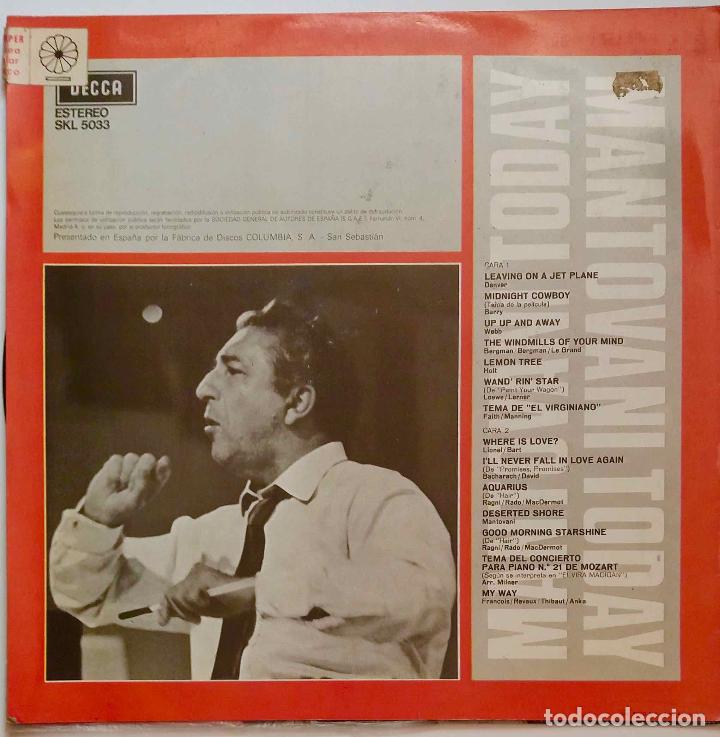 Discos de vinilo: MANTOVANI, TODAY. LP ORIGINAL ESPA&Ntilde;A - Foto 2