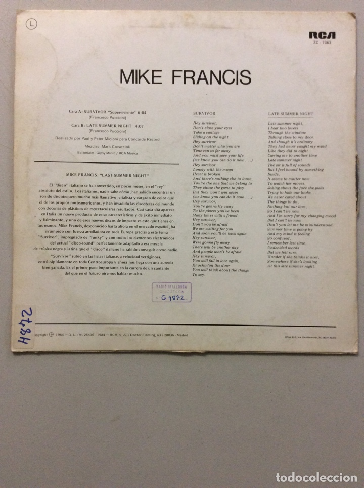 Discos de vinilo: Mike Francis. Survivor. - Foto 2