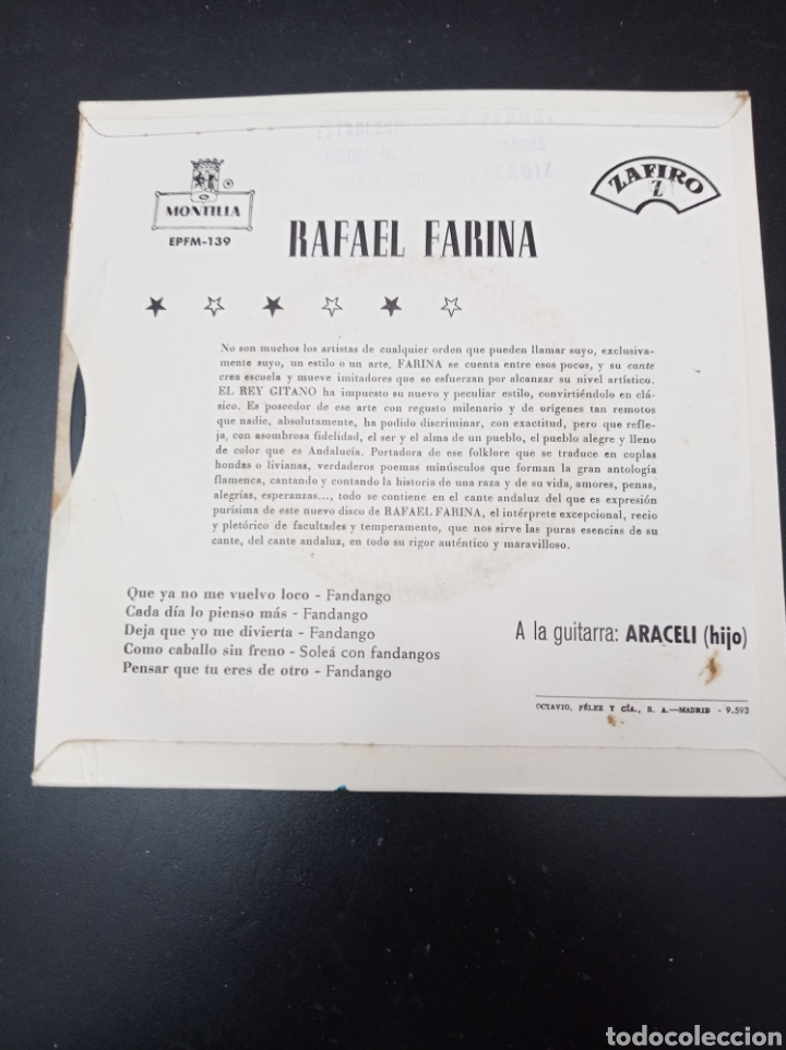 Discos de vinilo: RAFAEL FARINA 1959 , DISCO VINILO SINGLES - Foto 2