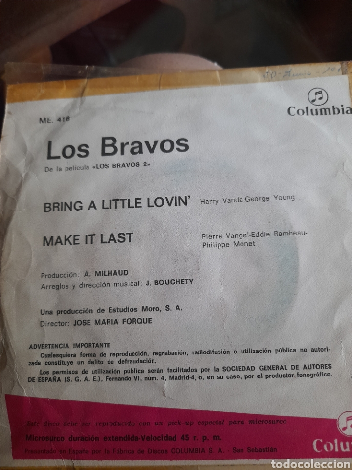 Discos de vinilo: Antiguo vinilo de Los Bravos - Foto 2