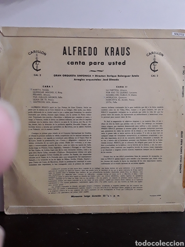 Discos de vinilo: Alfredo Kraus &lrm;&ndash; Canta Para Usted... - Foto 2