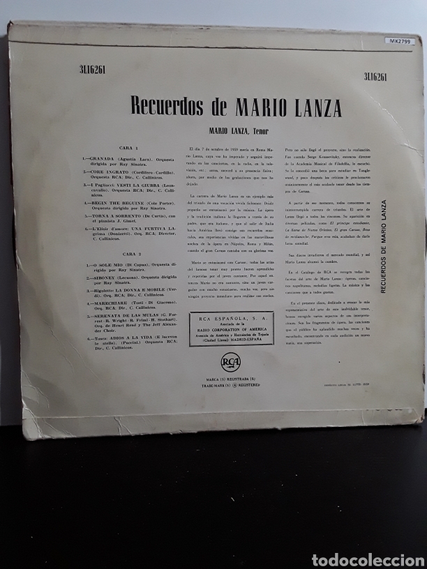 Discos de vinilo: Mario Lanza &lrm;&ndash; Recuerdos De Mario Lanza - Foto 2