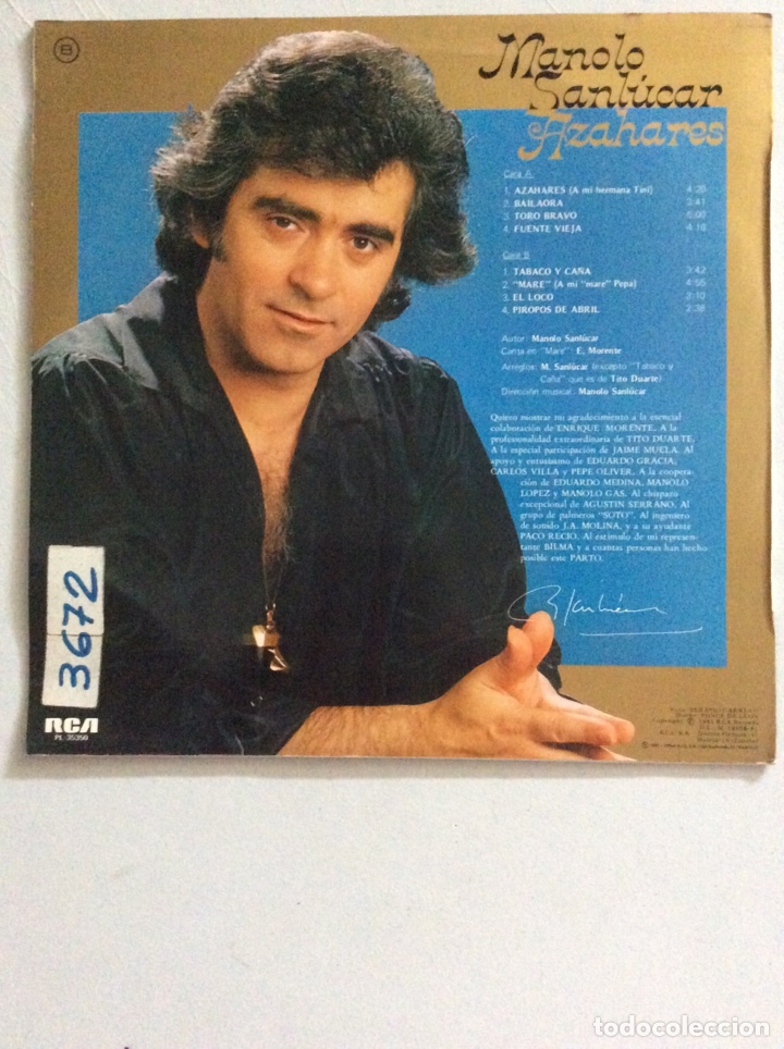 Discos de vinilo: Manolo Sanl&uacute;car. Azahares. - Foto 2