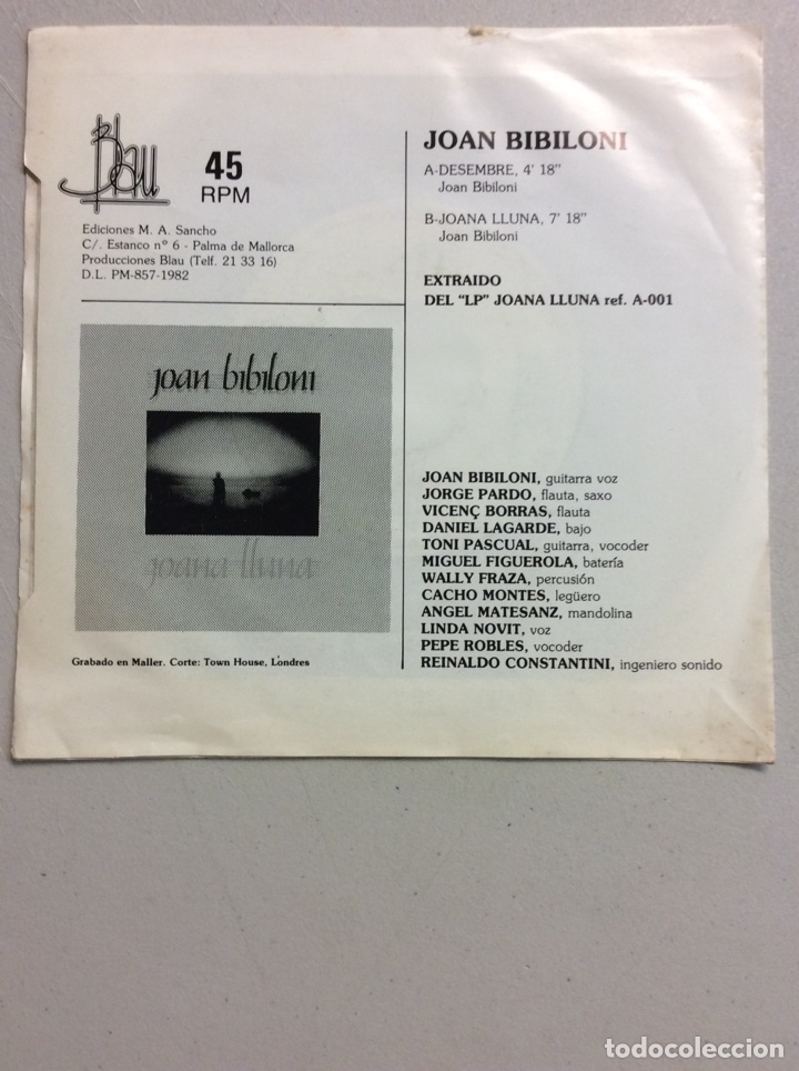 Discos de vinilo: Joan Bibiloni. Desembre. Joana Lluna. - Foto 2